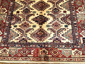 Hand-knotted 4'11" x 6'8" Super-Kazak, 100% handspan Wool Rug #143506HN - Picture 1 of 10