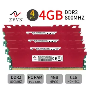 16GB Kit 4x 4GB DDR2 800MHz PC2-6400U 240Pin intel DIMM Desktop Memory ZVVN RED - Picture 1 of 10