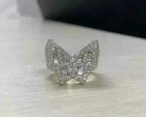 14k Yellow Gold Plated 3CT Round Cut Moissanite Women's Butterfly Wedding Rings - Picture 1 of 9