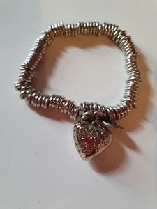 Silver-plated Acrylic Sweetie Type Bracelet With Hearts & Religious Charm nwt - Picture 1 of 12
