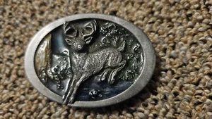 Fibbia per cintura vintage C+J Inc 1986 in peltro massiccio Buck  - Foto 1 di 2