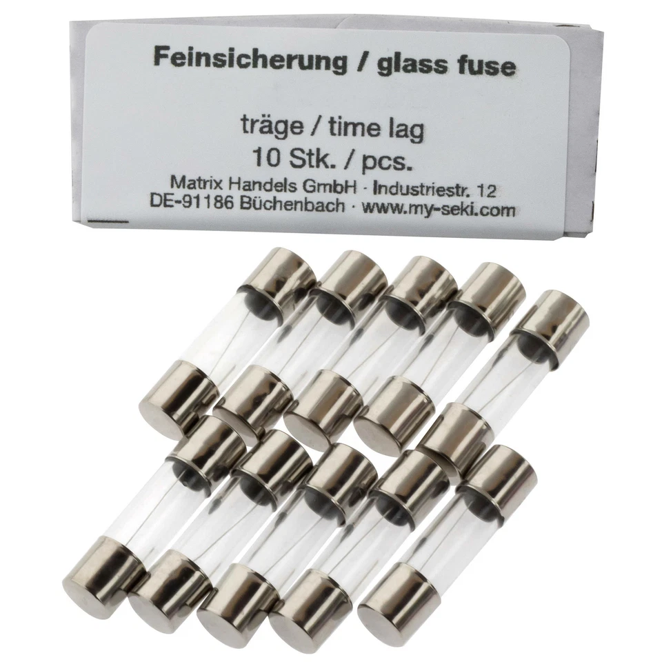 SeKi 10 Stk. Feinsicherung 0,1A (100mA), 5x20mm, Träge - Glassicherung