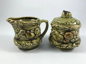 CREMA E ZUCCHERO vintage TILSO Giappone VERDE AVOCADO ceramica con coperchio - frutta verdura giardino - Foto 1 di 6