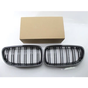 Fits BMW E90 LCI 09-12 Carbon Fiber Type Frame Dual Slat Front Grille Pair Set - Picture 1 of 6
