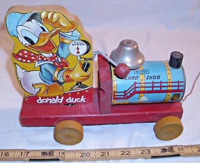 JUGUETE DE MADERA FISHER PRICE DONALD DUCK CHOO CHOO #450 AFILADO Foto 1 de 3