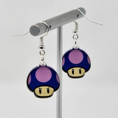 Pendientes Super Mario Seta Venenosa Videojuego Titanio Corte Láser Acrílico Nuevos Foto 1 de 3