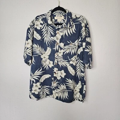Camisa Island Republic Seda Lino Para Hombres Tropical Hawaiana Manga Corta Azul Beige Foto 1 de 4