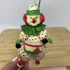 Vintage Paper Mache Clown Playing Drum Band Christmas Ornament Red Green Taiwan - Picture 1 of 7