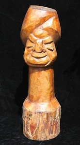 VINTAGE massive MCM Hand Carved Wood Statue of MAN male Figure 15 3/4" TIKI bar - Picture 1 of 15