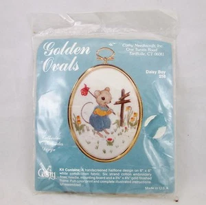 Vintage Cathy Daisy Boy Mouse Stamped Crewel Embroidery Kit #258 with Frame New - Picture 1 of 3