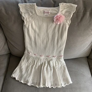 American Girl Size 8 Ivory Sparkle Sweater Dress With Pink Ribbon & Flower EUC - Picture 1 of 6