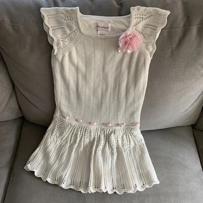 American Girl Size 8 Ivory Sparkle Sweater Dress With Pink Ribbon & Flower EUC - Image 1 of 4