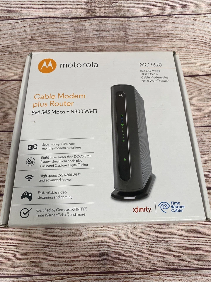 Motorola MG7310 343Mbps DOCSIS 3.0 Cable Modem plus N300 Wi-Fi Router  - Image 1 of 4