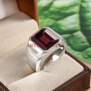 Piedras preciosas de granate natural con anillo de plata de ley 925 para hombre #4951 - Imagen 1 de 4