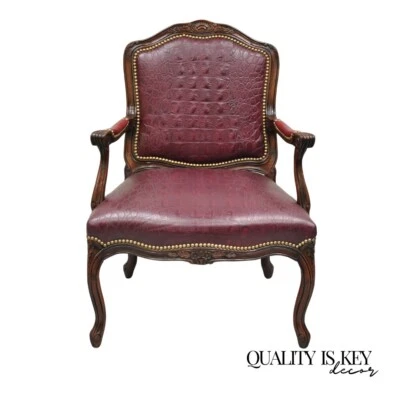 Sillón francés Country Luis XV estilo cuero borgoña imitación reptil cuero de vaca Foto 1 de 4