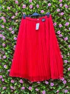 H&M Red Chiffon Pleated Midi Skirt UK Size 18 New - Picture 1 of 3
