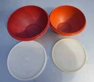 2 Vintage Tupperware Bowls With Lids Containers Red / Orange 236-18 237-17 - Picture 1 of 4