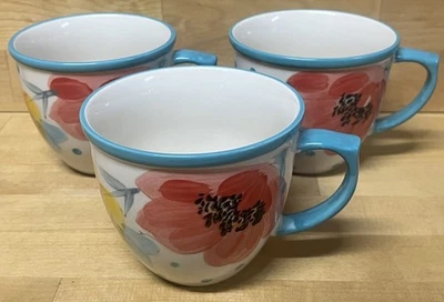 Tazas/tazas de café turquesa #1 Pioneer Woman florales/flor/puntos (lote de 3) 16 OZ Foto 1 de 4