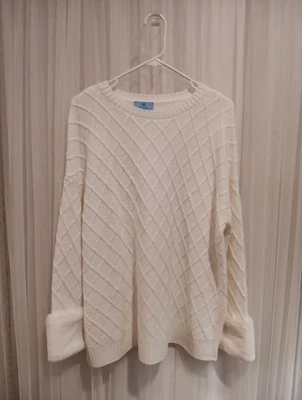 Oversized CeCe White Faux Fur Cuff Round Neck Glam Long Sweater S - Image 1 of 4