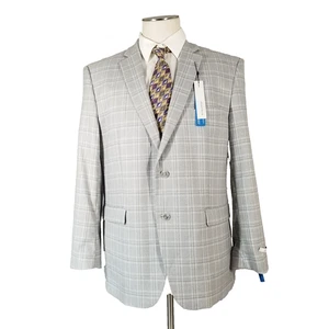 Perry Ellis sport coat suit jacket Blazer men's 44r gray plaid modern slim NEW - Picture 1 of 13
