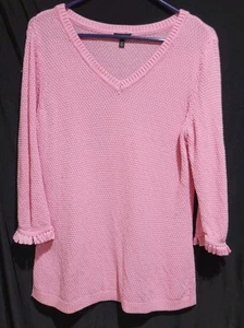 Talbots Pullover Pulli V-Ausschnitt 3/4 Arm Fransen Struktur Rosa M - Bild 1 von 6
