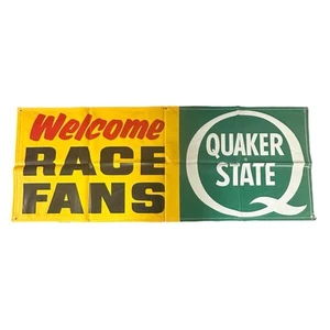 Bannière vinyle vintage années 80 Quaker State Welcome Race Fans 27"x71" jamais utilisée rare comme neuve - Photo 1/11