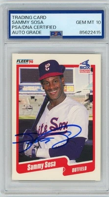 1990 Fleer Sammy Sosa SIGNED #548 RC Rookie Card White Sox Cubs PSA 10 AUTOGRAPH - Image 1 of 2