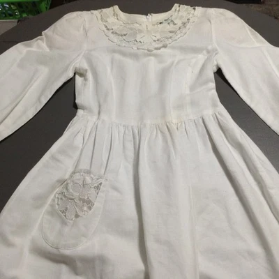 Vintage Paper White Dress Girls Size 6 White Linen Lace Trim Heirloom circa 1984 - Image 1 of 4