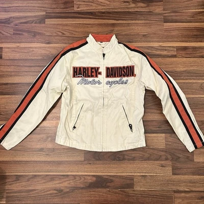 Chaqueta Harley Davidson vintage de los 90’s para mujer blanco roto y naranja talla XS Foto 1 de 4