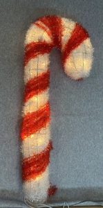 CANDY CANE 2 Feet Tall Holiday Decoration Light Up Wire Frame Tinsel Wrapped - Picture 1 of 8