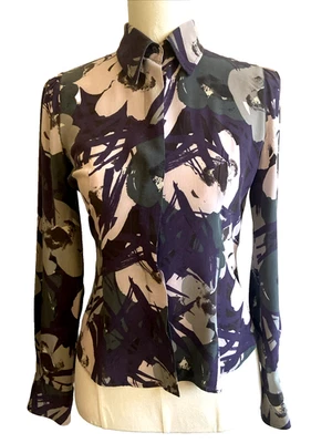 CAMISA BLUSA MAX MARA NEGRA BEIGE VERDE ESTAMPADO FLORAL SEDA TALLA EXTRA PEQUEÑA Foto 1 de 4