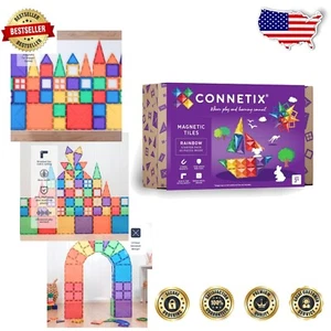 Magnetic Building Tiles 60-Piece Rainbow Set - Safe & Creative Play for Ages 3+ - Picture 1 of 8