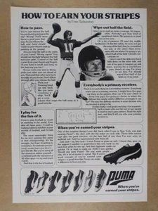 Zapatos de fútbol Puma 1976 Fran Tarkenton anuncio estampado vintage - Imagen 1 de 1
