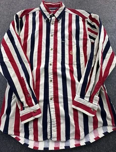 Nautica Shirt Mens Medium Red White Blue Striped Button Down Corduroy Vintage - Picture 1 of 11