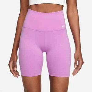 NIKE ONE DRI-FIT TRAINING BIKE WOMEN'S 7 IN HIGH W SHORTS PINK #DV9022-NWT - Picture 1 of 5