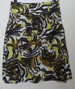 Hobbs Parkin Skirt brown navy yellow white printed 100% linen Size 12 vgc - Picture 1 of 4