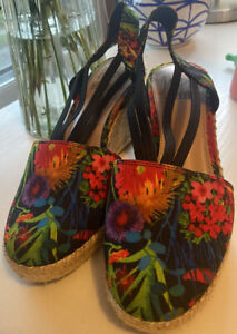 Impo TAEDRA Espadrille Stretch Platform Wedge size 7.5 floral and black