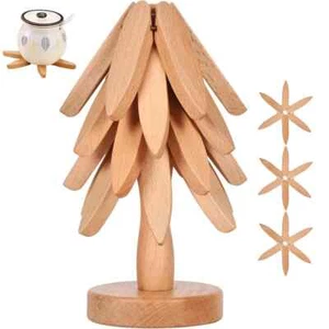 4 Tree Design Stand Wooden Trivet Coaster Set For Hot Dishes Teapot Hot Pots US - Picture 1 of 6