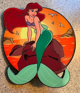 PIN PRINCESS ARIEL SITTING ON ROCKS SUNSET 3" JUMBO FANTASY PIN LITTLE MERMAID - Picture 1 of 2