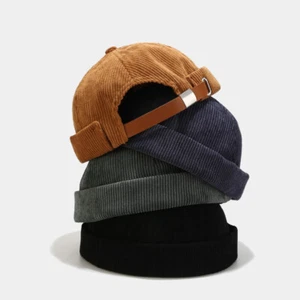 Damen Herren Cord Totenkopf Matrosenmütze Kappe Docker Beanie Krempe Rollmanschette - Bild 1 von 15