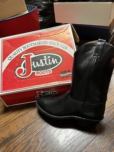 Justin Men's Boots Black Leather Roper Cowboy Boots Size 13 US - Picture 1 of 4