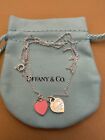 Tiffany™ Double Mini Pink enamel Heart Tag Pendant Silver Necklace