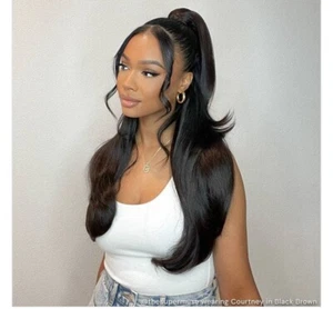 IHN COURTNEY HALF UP HALF DOWN EXTENSIONS Black Brown 16" - Picture 1 of 6