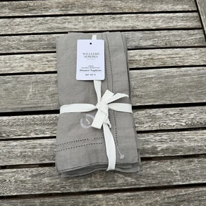 Williams-Sonoma Linen Double Hemstitch Napkins Set of 4 Charcoal Monogrammed - Picture 1 of 8