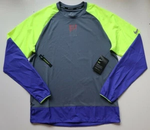 NIKE DRI FIT ELEMENT RUNNING COLOURBLOCK CREW LONG SLEEVE TOP CN8337-490 - MEN M - Picture 1 of 11