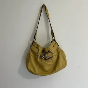 TIGNANELLO TRI SECTION MUSTARD YELLOW LEATHER METAL BUCKLE TRIM SHOULDER BAG - Picture 1 of 7