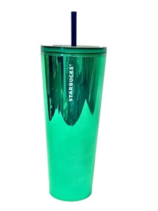 Starbucks Tumbler Metallic Green Mirror Double Wall Venti Summer Cold Cup 24oz - Picture 1 of 4