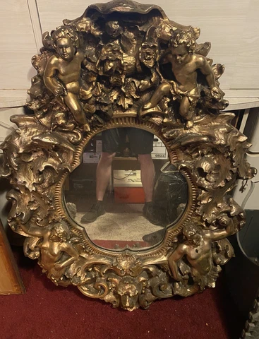 Finesse Originals Art Gold Gilt Mirror Adam Eve Angel Devil Mid Century 46 x 36 Cover
