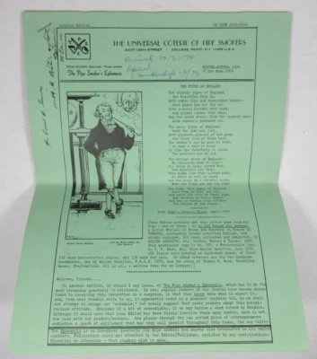 SIGNED "Universal Coterie of Pipe Smokers" T.U.C.O.P.S. Tom Dunn 1974 Newsletter - Image 1 of 4