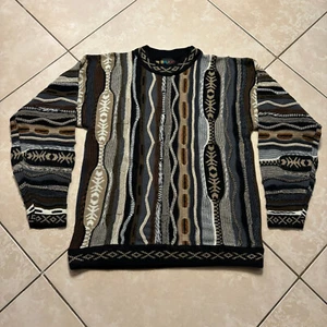 Vintage 90s BAUCCI Multicolor 3D Knit Textured Coogi Style Sweater XL VTG Biggie - Picture 1 of 12
